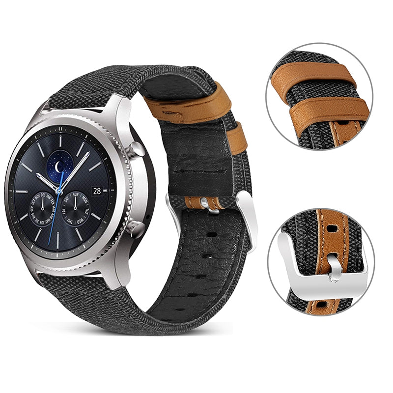 For Huawei Watch GT 3 Pro 43mm / 46mm / Watch GT 2 Pro 22mm Watch Strap Canvas Coated Genuine Leather Adjustable Wrist Band Replacement