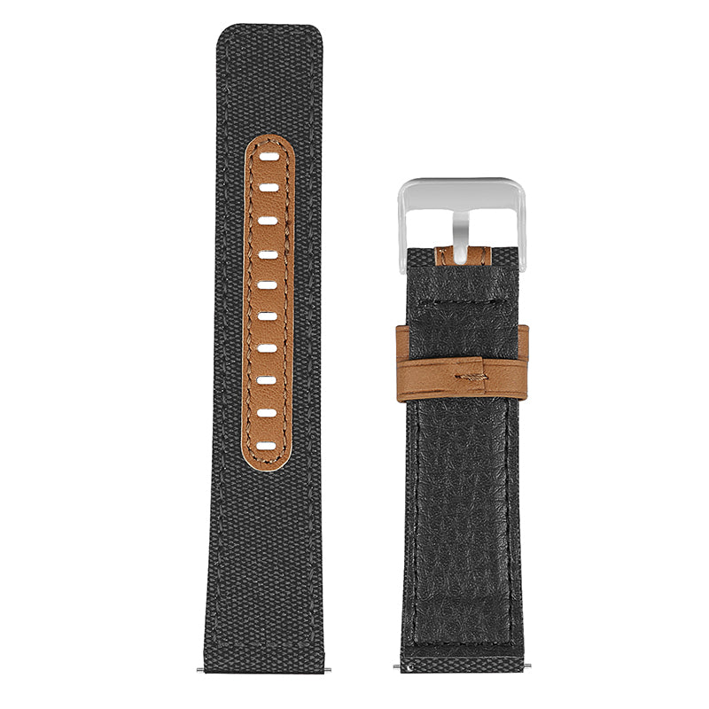 For Huawei Watch GT 3 Pro 43mm / 46mm / Watch GT 2 Pro 22mm Watch Strap Canvas Coated Genuine Leather Adjustable Wrist Band Replacement
