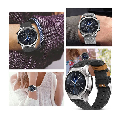 For Huawei Watch GT 3 Pro 43mm / 46mm / Watch GT 2 Pro 22mm Watch Strap Canvas Coated Genuine Leather Adjustable Wrist Band Replacement