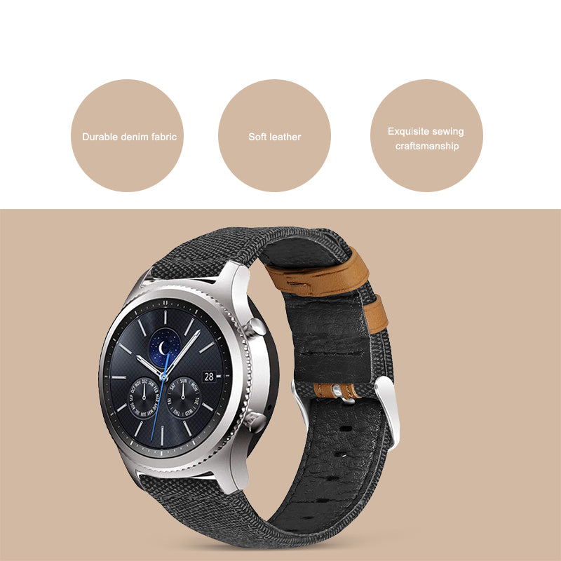 For Huawei Watch GT 3 Pro 43mm / 46mm / Watch GT 2 Pro 22mm Watch Strap Canvas Coated Genuine Leather Adjustable Wrist Band Replacement