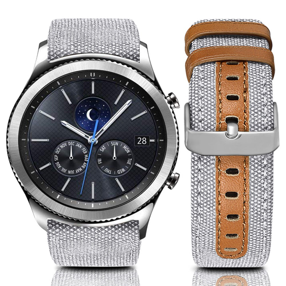 For Huawei Watch GT 3 Pro 43mm / 46mm / Watch GT 2 Pro 22mm Watch Strap Canvas Coated Genuine Leather Adjustable Wrist Band Replacement