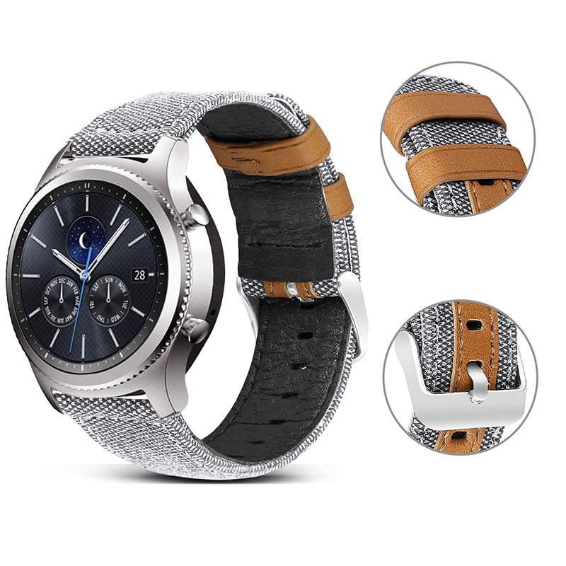 For Huawei Watch GT 3 Pro 43mm / 46mm / Watch GT 2 Pro 22mm Watch Strap Canvas Coated Genuine Leather Adjustable Wrist Band Replacement