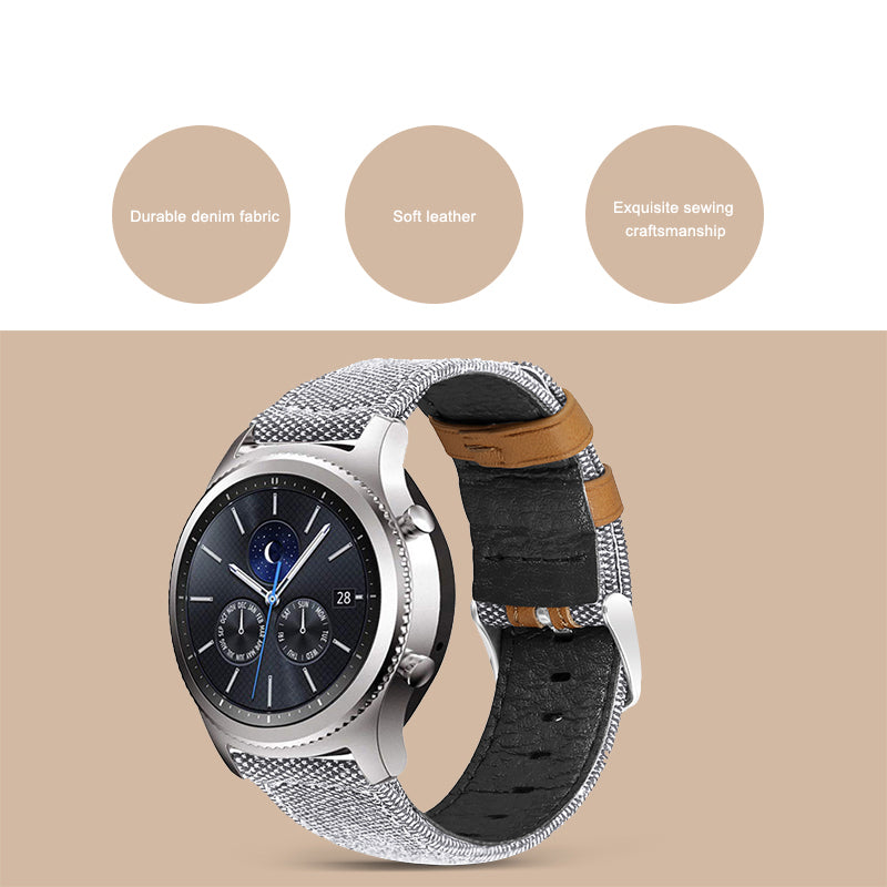 For Huawei Watch GT 3 Pro 43mm / 46mm / Watch GT 2 Pro 22mm Watch Strap Canvas Coated Genuine Leather Adjustable Wrist Band Replacement