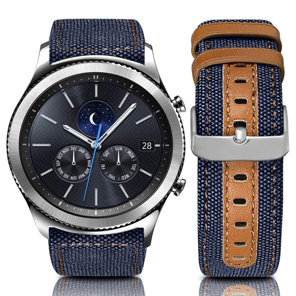 For Huawei Watch GT 3 Pro 43mm / 46mm / Watch GT 2 Pro 22mm Watch Strap Canvas Coated Genuine Leather Adjustable Wrist Band Replacement