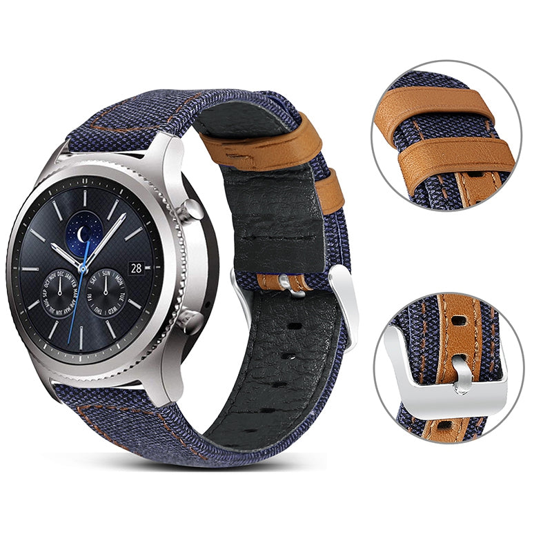 For Huawei Watch GT 3 Pro 43mm / 46mm / Watch GT 2 Pro 22mm Watch Strap Canvas Coated Genuine Leather Adjustable Wrist Band Replacement