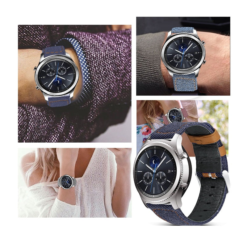 For Huawei Watch GT 3 Pro 43mm / 46mm / Watch GT 2 Pro 22mm Watch Strap Canvas Coated Genuine Leather Adjustable Wrist Band Replacement