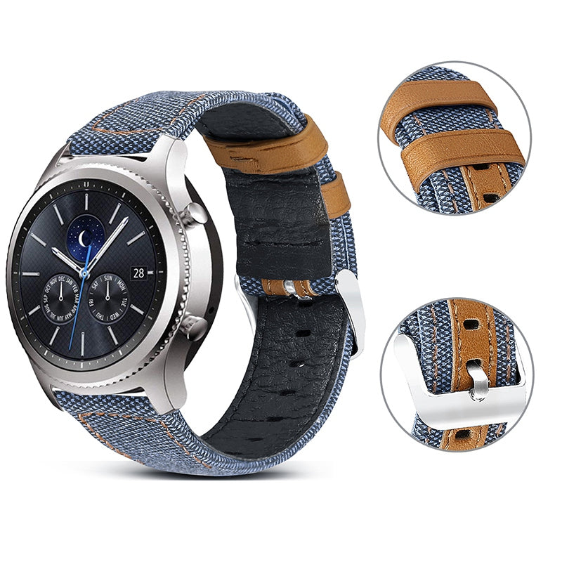 For Huawei Watch GT 3 Pro 43mm / 46mm / Watch GT 2 Pro 22mm Watch Strap Canvas Coated Genuine Leather Adjustable Wrist Band Replacement