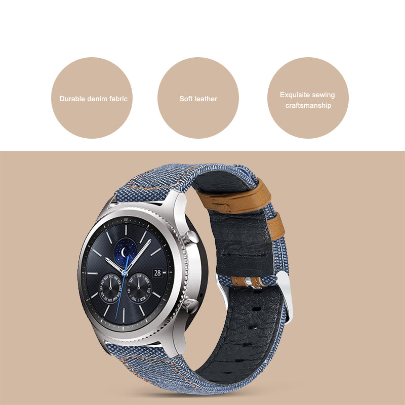 For Huawei Watch GT 3 Pro 43mm / 46mm / Watch GT 2 Pro 22mm Watch Strap Canvas Coated Genuine Leather Adjustable Wrist Band Replacement