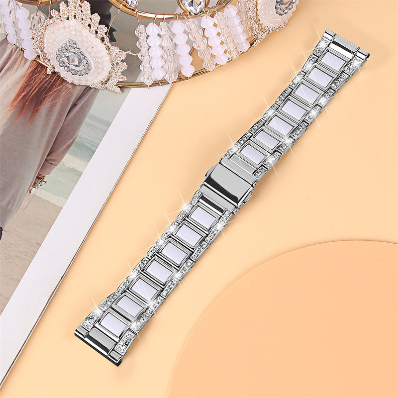 For Huawei Watch GT 2 42mm / Watch 2 / Honor Magic Watch 2 42mm Stainless Steel + Resin Watch Strap Quick Release Watch Band Rhinestone Decoration Watchband