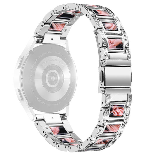 For Huawei Watch GT 2 42mm / Watch 2 / Honor Magic Watch 2 42mm Stainless Steel + Resin Watch Strap Quick Release Watch Band Rhinestone Decoration Watchband