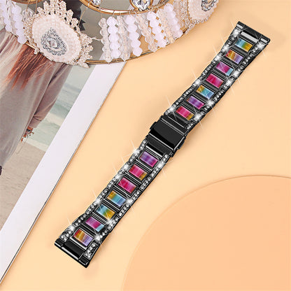 For Huawei Watch GT 2 42mm / Watch 2 / Honor MagicWatch 2 42mm Stainless Steel Watch Band Rhinestone Decor Resin Wrist Strap