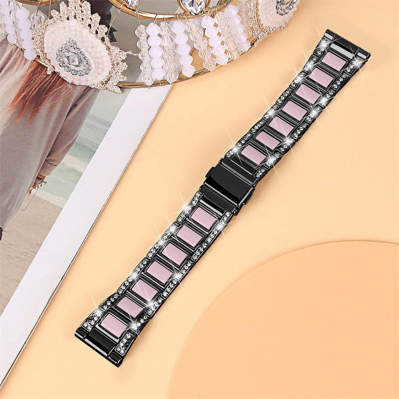 For Huawei Watch GT 2 42mm / Watch 2 / Honor MagicWatch 2 42mm Stainless Steel Watch Band Rhinestone Decor Resin Wrist Strap