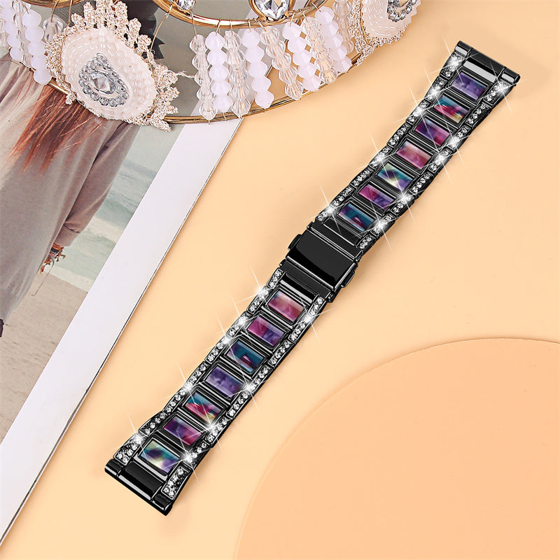 For Huawei Watch GT 2 42mm / Watch 2 / Honor MagicWatch 2 42mm Stainless Steel Watch Band Rhinestone Decor Resin Wrist Strap