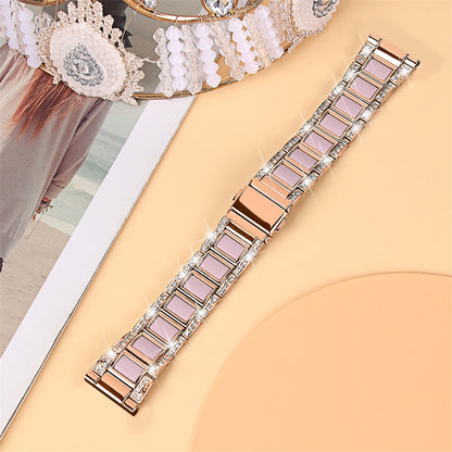 For Huawei Watch GT 2 42mm / Watch 2 / Honor MagicWatch 2 42mm Stainless Steel Watch Band Rhinestone Decor Resin Wrist Strap