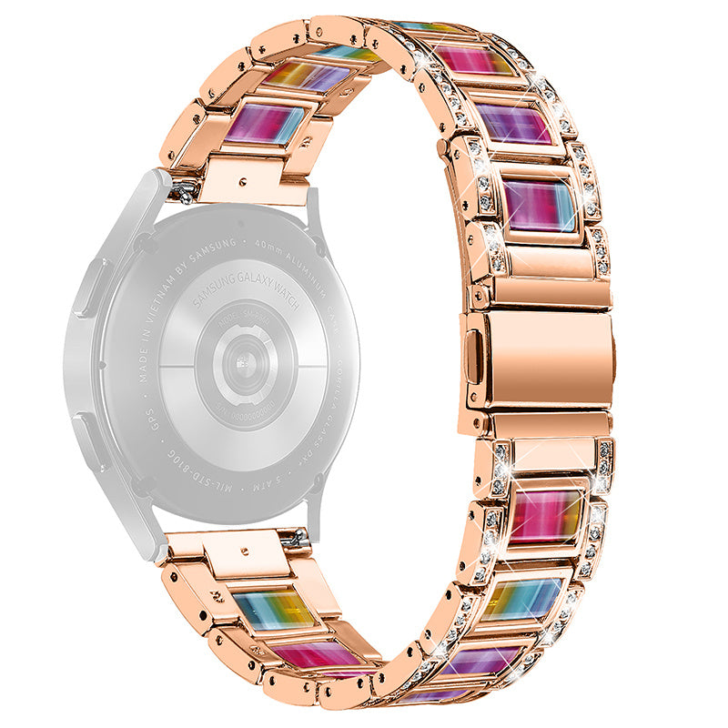 For Huawei Watch GT 2 42mm / Watch 2 / Honor MagicWatch 2 42mm Stainless Steel Watch Band Rhinestone Decor Resin Wrist Strap