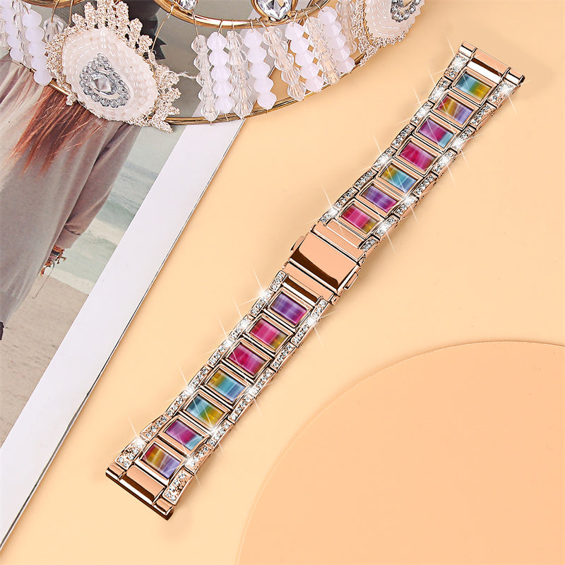 For Huawei Watch GT 2 42mm / Watch 2 / Honor MagicWatch 2 42mm Stainless Steel Watch Band Rhinestone Decor Resin Wrist Strap