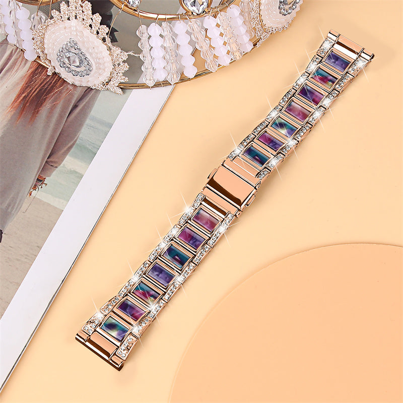 For Huawei Watch GT 2 42mm / Watch 2 / Honor MagicWatch 2 42mm Stainless Steel Watch Band Rhinestone Decor Resin Wrist Strap