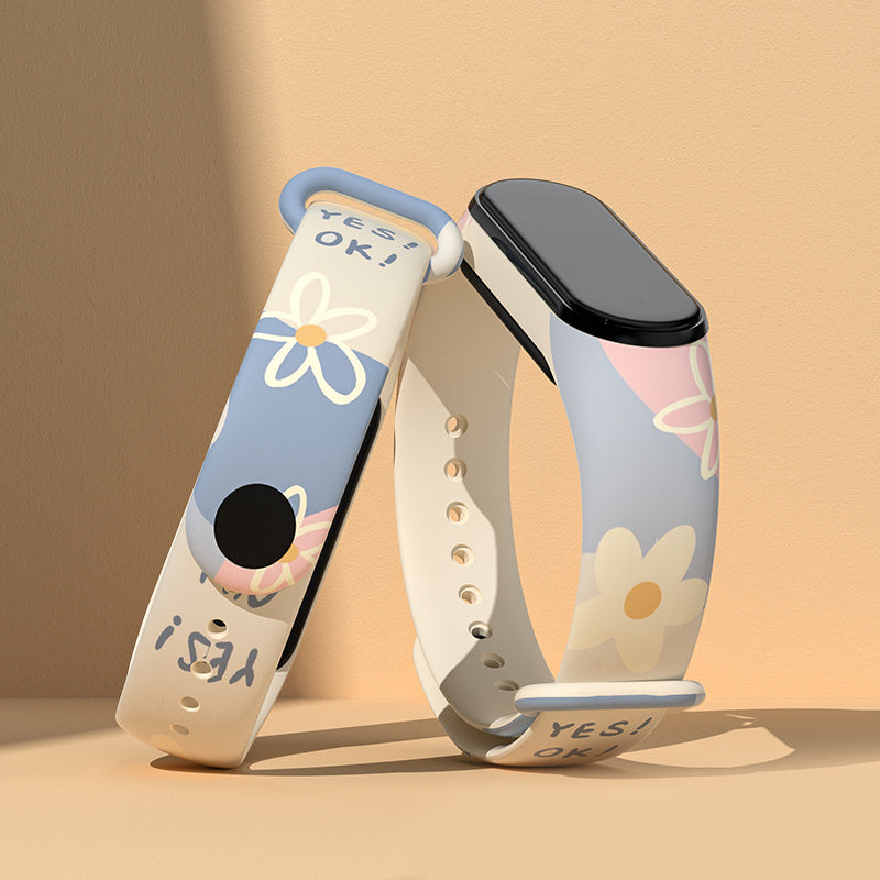 For Xiaomi Mi Band 3 / Band 4 / Band 5 / Band 6 / Band 7 Pattern Printed Watch Band Adjustable Breathable Soft TPU Wristband Bracelet