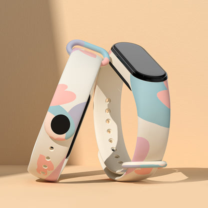 For Xiaomi Mi Band 3 / Band 4 / Band 5 / Band 6 / Band 7 Pattern Printed Watch Band Adjustable Breathable Soft TPU Wristband Bracelet