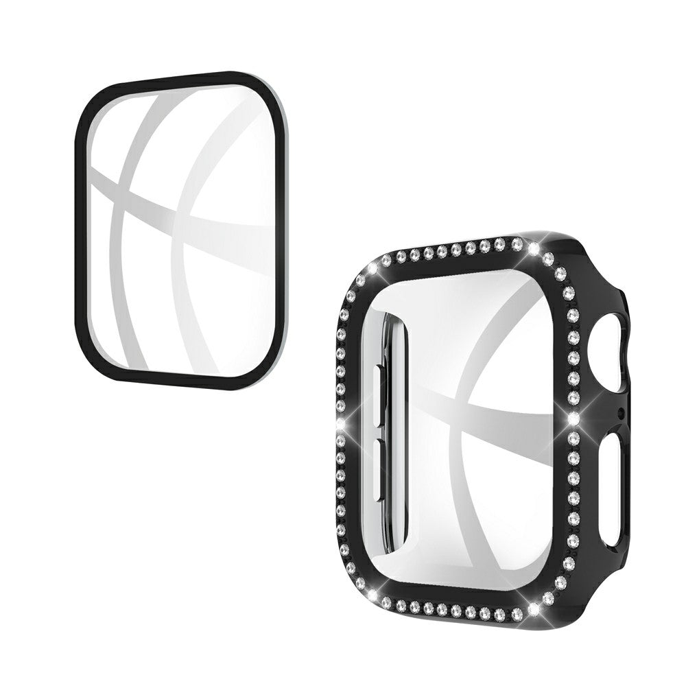 Rhinestone Decor PC Frame Case for Apple Watch Series 4 / 5 / 6 44mm / SE 44mm / SE (2022) 44mm with Tempered Glass Screen Protector