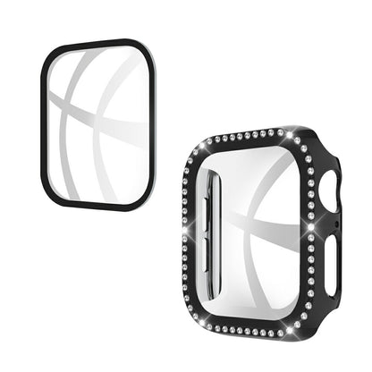 Rhinestone Decor PC Frame Case for Apple Watch Series 4 / 5 / 6 44mm / SE 44mm / SE (2022) 44mm with Tempered Glass Screen Protector