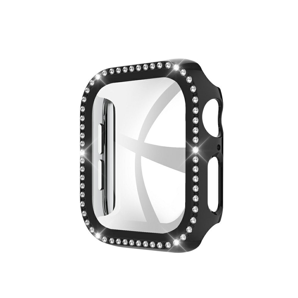 Rhinestone Decor PC Frame Case for Apple Watch Series 4 / 5 / 6 44mm / SE 44mm / SE (2022) 44mm with Tempered Glass Screen Protector