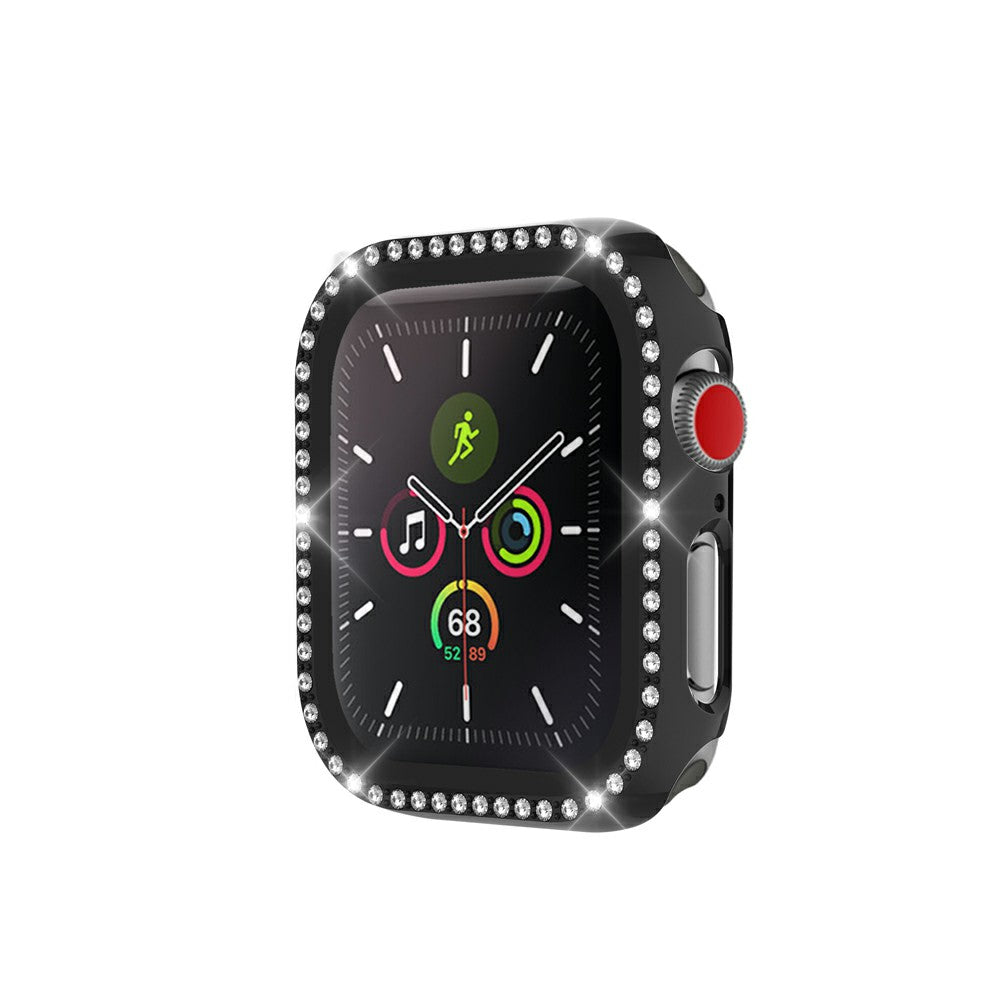 Rhinestone Decor PC Frame Case for Apple Watch Series 4 / 5 / 6 44mm / SE 44mm / SE (2022) 44mm with Tempered Glass Screen Protector