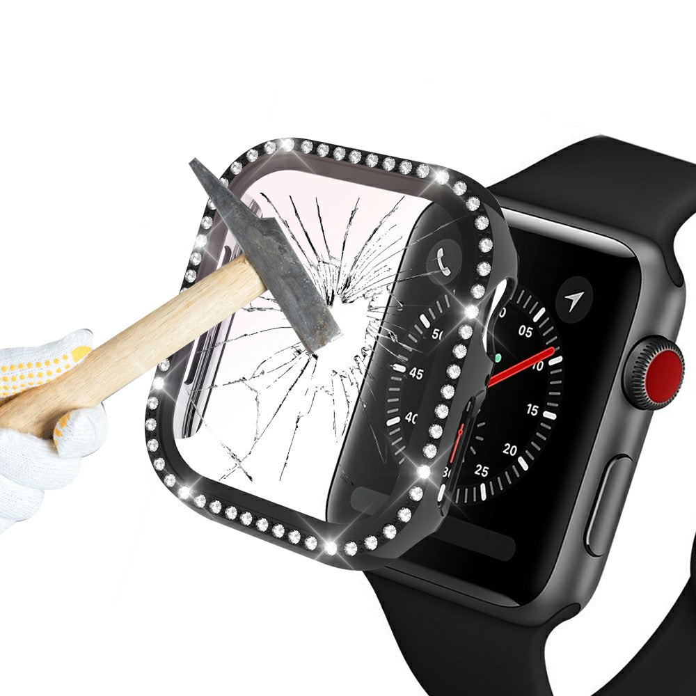 Rhinestone Decor PC Frame Case for Apple Watch Series 4 / 5 / 6 44mm / SE 44mm / SE (2022) 44mm with Tempered Glass Screen Protector
