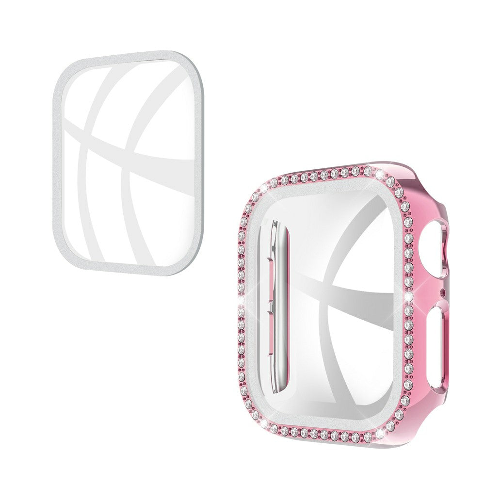 Rhinestone Decor PC Frame Case for Apple Watch Series 4 / 5 / 6 44mm / SE 44mm / SE (2022) 44mm with Tempered Glass Screen Protector