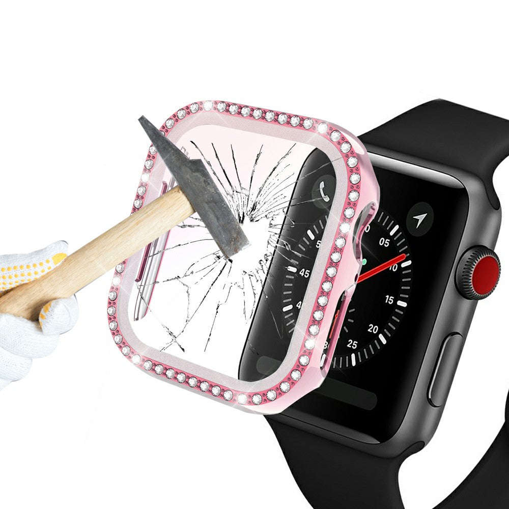 Rhinestone Decor PC Frame Case for Apple Watch Series 4 / 5 / 6 44mm / SE 44mm / SE (2022) 44mm with Tempered Glass Screen Protector