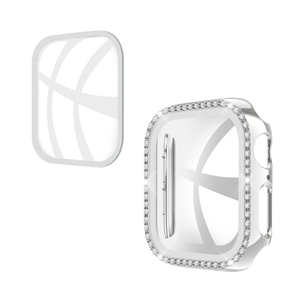 Rhinestone Decor PC Frame Case for Apple Watch Series 4 / 5 / 6 44mm / SE 44mm / SE (2022) 44mm with Tempered Glass Screen Protector