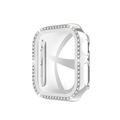 Rhinestone Decor PC Frame Case for Apple Watch Series 4 / 5 / 6 44mm / SE 44mm / SE (2022) 44mm with Tempered Glass Screen Protector