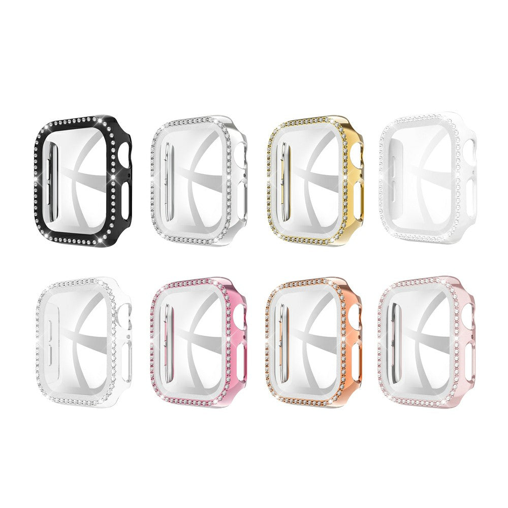Rhinestone Decor PC Frame Case for Apple Watch Series 4 / 5 / 6 44mm / SE 44mm / SE (2022) 44mm with Tempered Glass Screen Protector