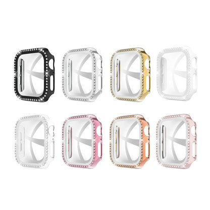 Rhinestone Decor PC Frame Case for Apple Watch Series 4 / 5 / 6 44mm / SE 44mm / SE (2022) 44mm with Tempered Glass Screen Protector