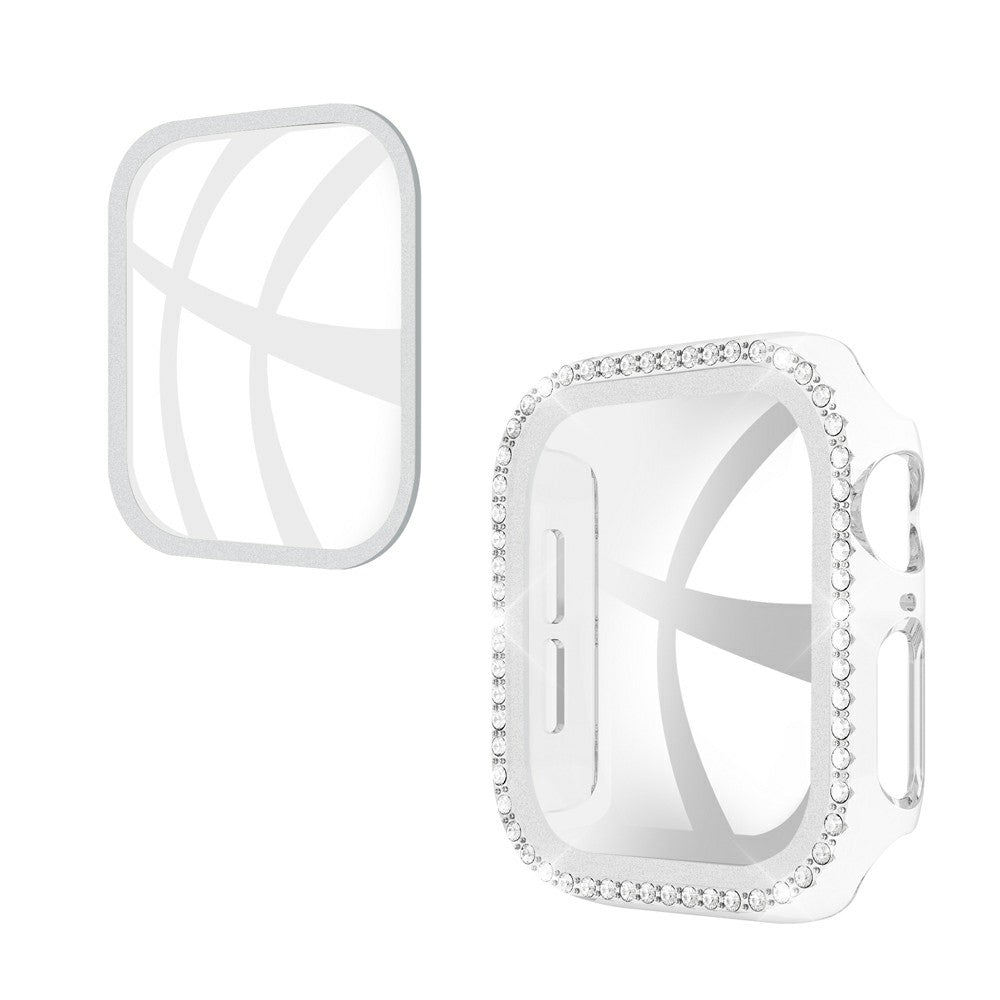 Rhinestone Decor PC Frame Case for Apple Watch Series 4 / 5 / 6 44mm / SE 44mm / SE (2022) 44mm with Tempered Glass Screen Protector