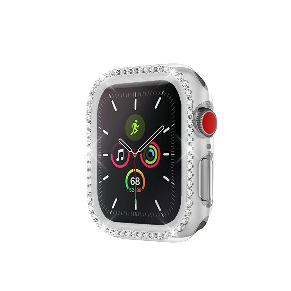 Rhinestone Decor PC Frame Case for Apple Watch Series 4 / 5 / 6 44mm / SE 44mm / SE (2022) 44mm with Tempered Glass Screen Protector