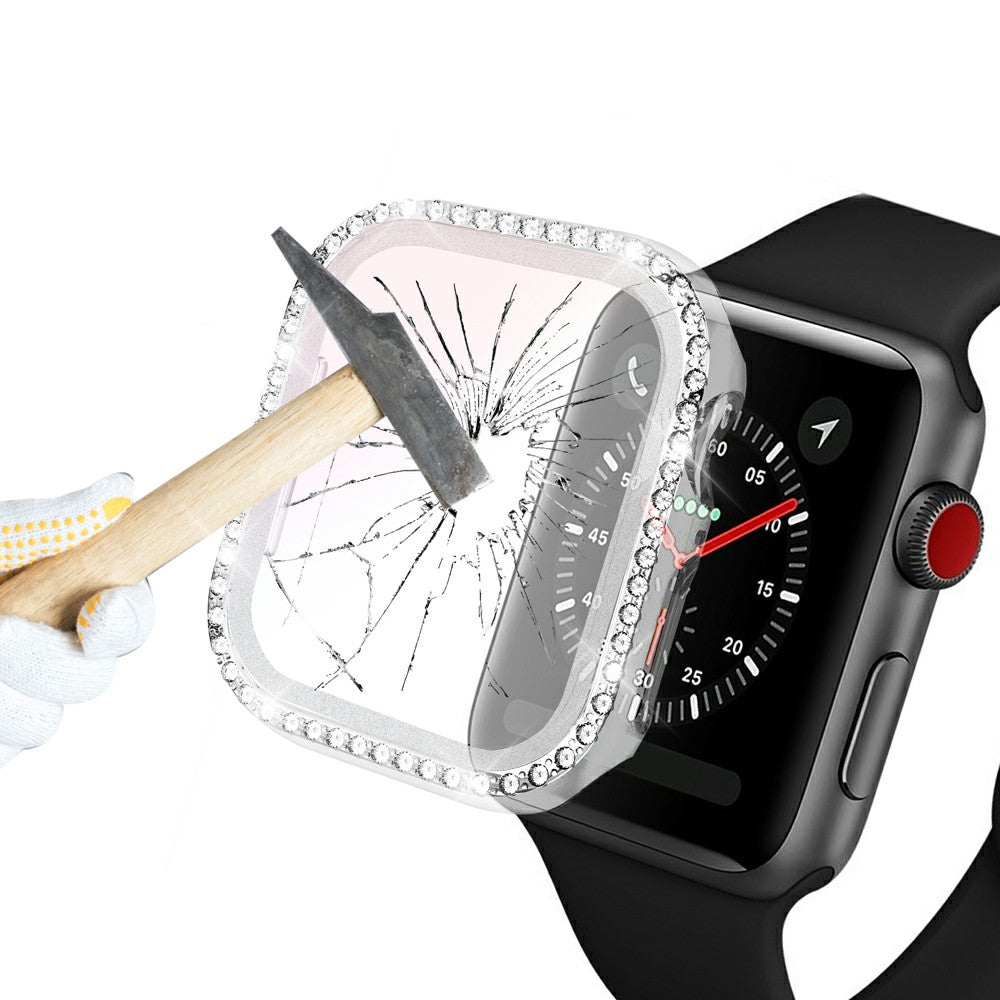 Rhinestone Decor PC Frame Case for Apple Watch Series 4 / 5 / 6 44mm / SE 44mm / SE (2022) 44mm with Tempered Glass Screen Protector