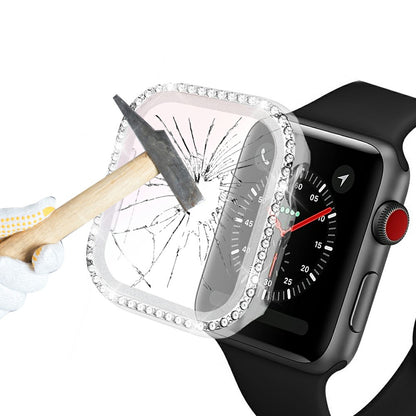 Rhinestone Decor PC Frame Case for Apple Watch Series 4 / 5 / 6 44mm / SE 44mm / SE (2022) 44mm with Tempered Glass Screen Protector