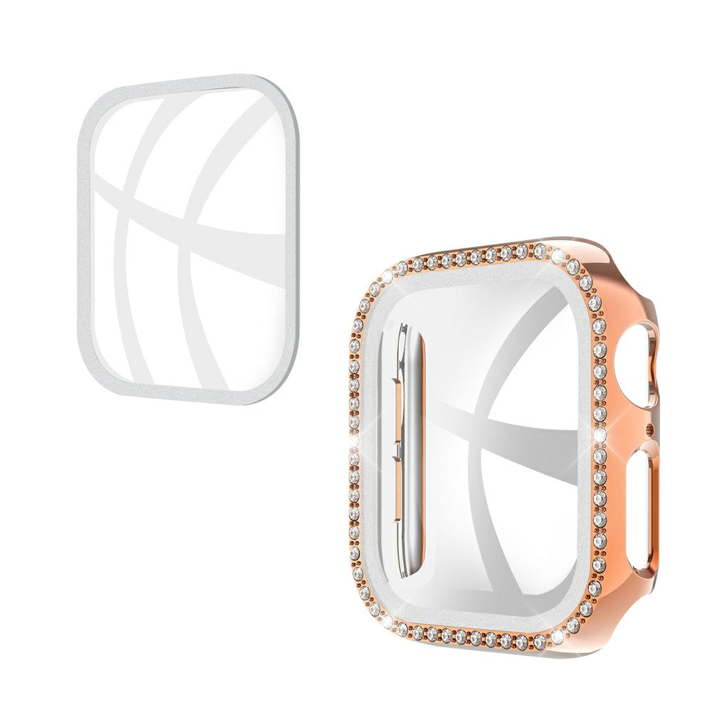 Rhinestone Decor PC Frame Case for Apple Watch Series 4 / 5 / 6 44mm / SE 44mm / SE (2022) 44mm with Tempered Glass Screen Protector