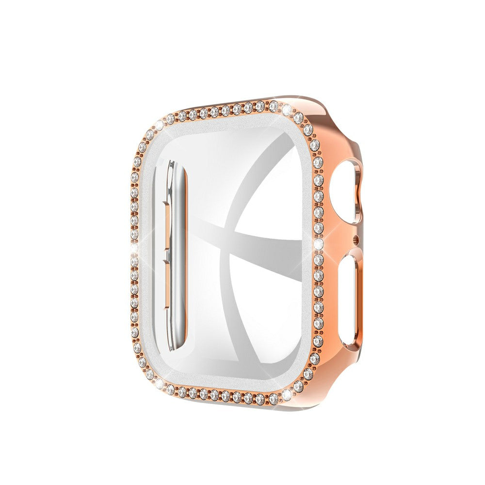 Rhinestone Decor PC Frame Case for Apple Watch Series 4 / 5 / 6 44mm / SE 44mm / SE (2022) 44mm with Tempered Glass Screen Protector