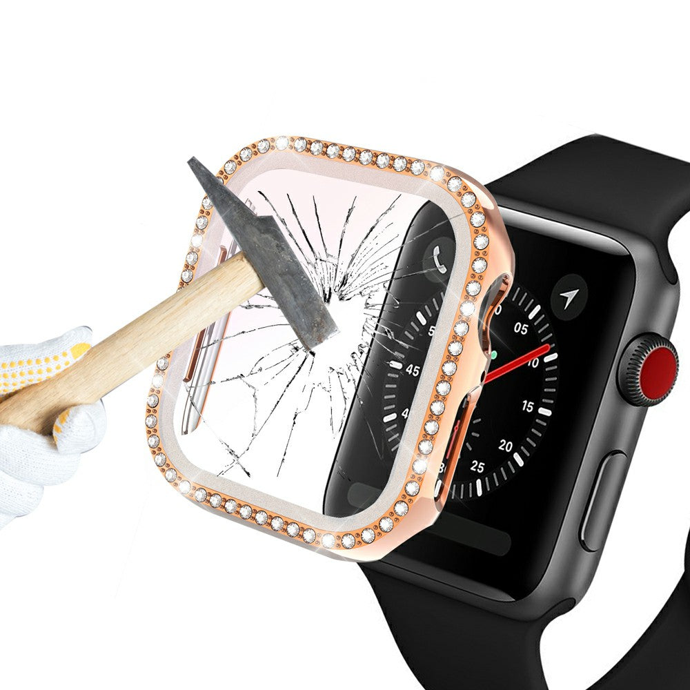 Rhinestone Decor PC Frame Case for Apple Watch Series 4 / 5 / 6 44mm / SE 44mm / SE (2022) 44mm with Tempered Glass Screen Protector