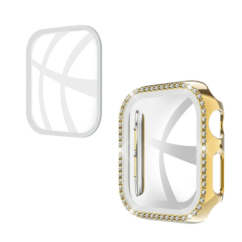 Rhinestone Decor PC Frame Case for Apple Watch Series 4 / 5 / 6 44mm / SE 44mm / SE (2022) 44mm with Tempered Glass Screen Protector