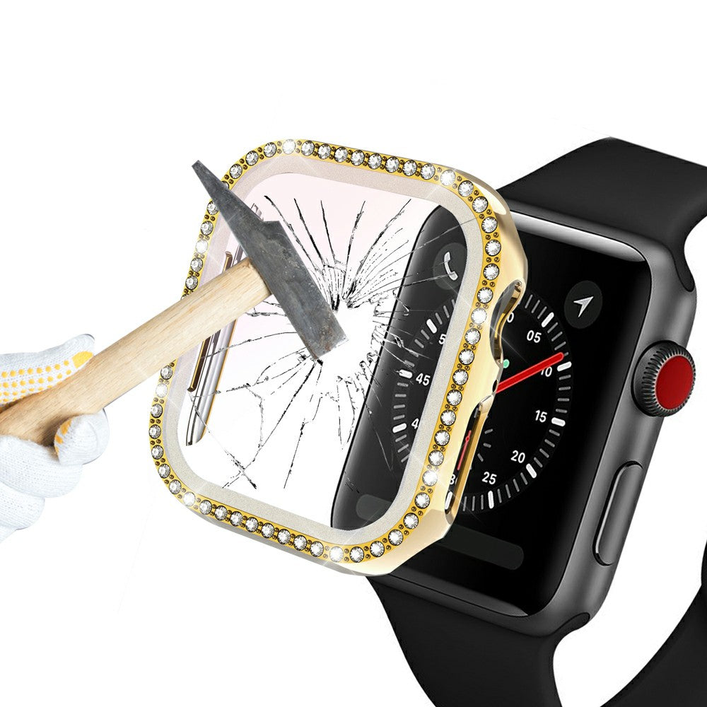Rhinestone Decor PC Frame Case for Apple Watch Series 4 / 5 / 6 44mm / SE 44mm / SE (2022) 44mm with Tempered Glass Screen Protector