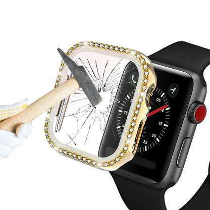 Rhinestone Decor PC Frame Case for Apple Watch Series 4 / 5 / 6 44mm / SE 44mm / SE (2022) 44mm with Tempered Glass Screen Protector