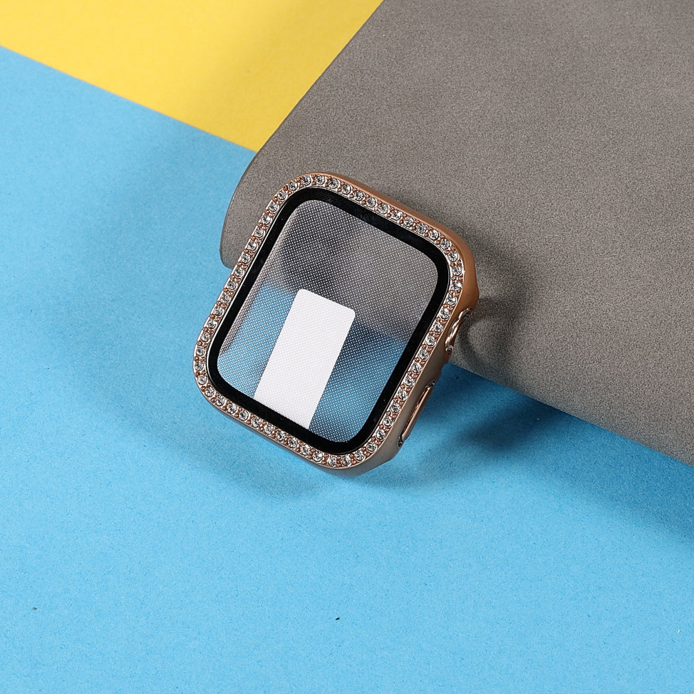 Rhinestone Decor PC Frame Case for Apple Watch Series SE / SE (2022) / 6 / 5 / 4 40MM with Tempered Glass Screen Protector