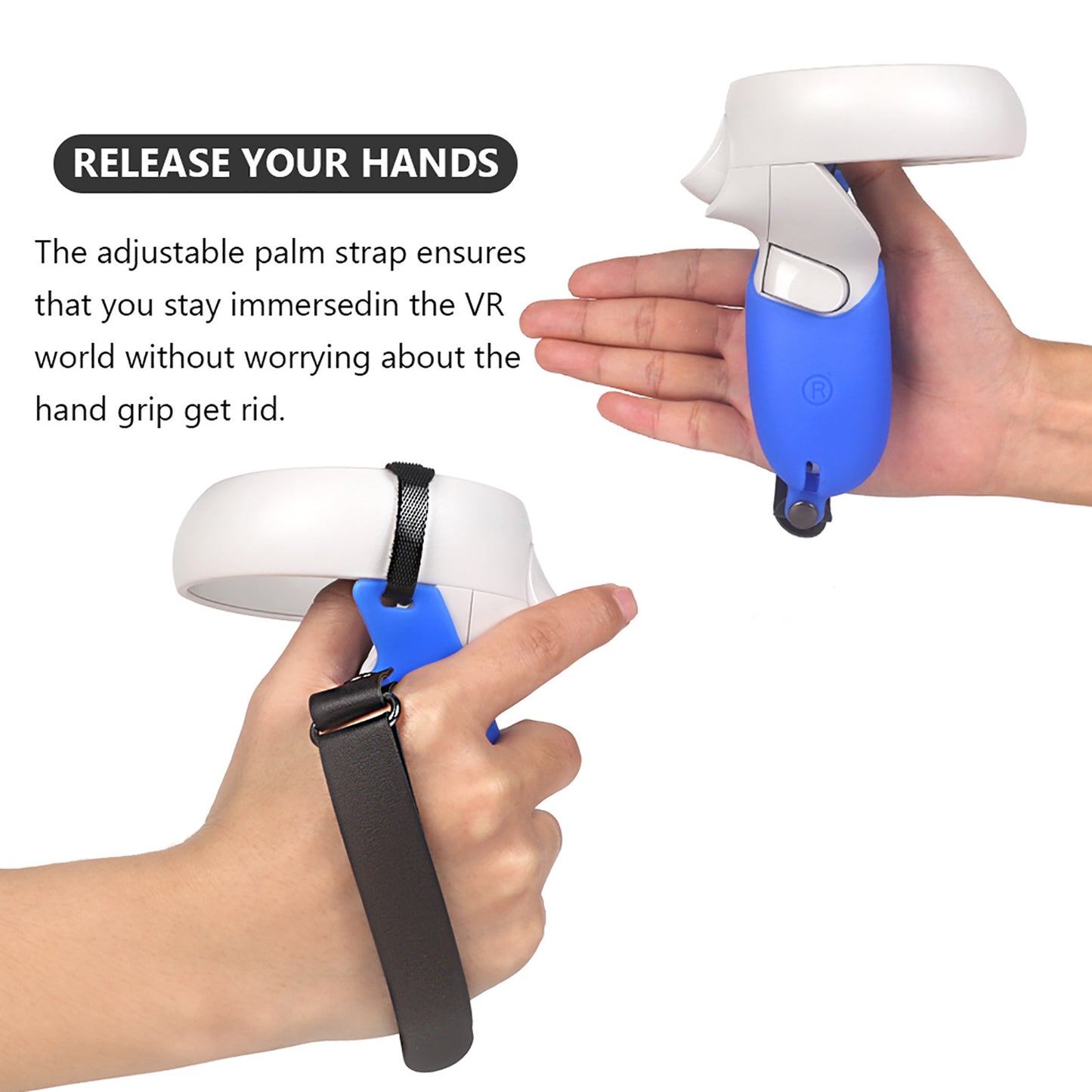 1 Pair Silicone Protective Grip Cover Handle Sleeve Case with Adjustable Palm Strap for Oculus Quest 2 VR Controller