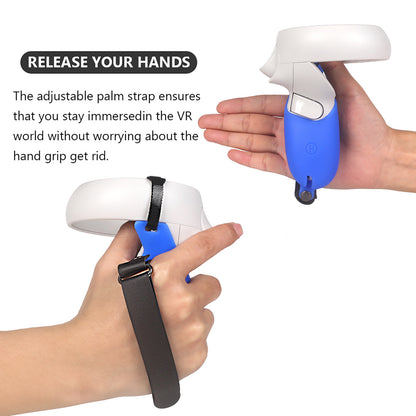 1 Pair Silicone Protective Grip Cover Handle Sleeve Case with Adjustable Palm Strap for Oculus Quest 2 VR Controller