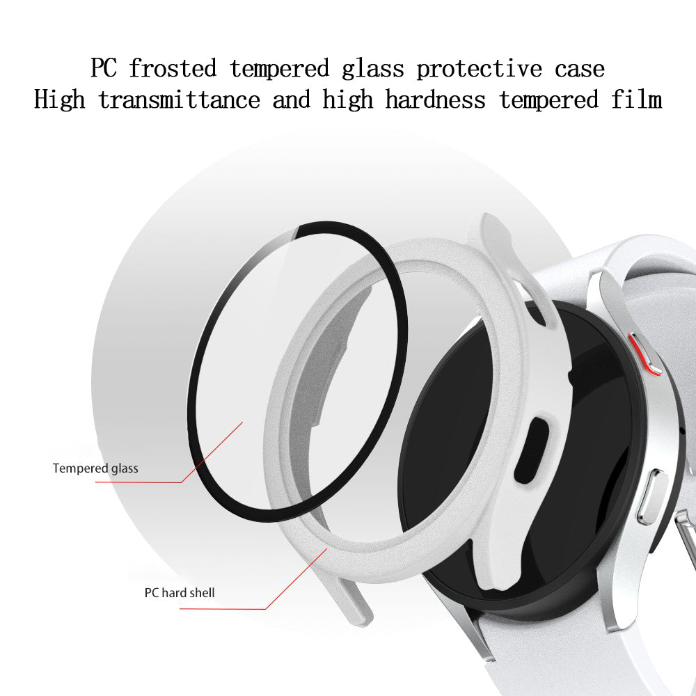 For Samsung Galaxy Watch4 44mm Anti-Scratch Matte PC Case with Tempered Glass Screen Protector Anti-Drop Smart Watch Cover
