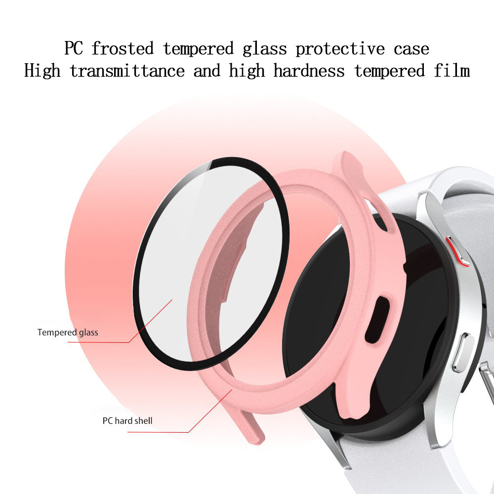 For Samsung Galaxy Watch4 44mm Anti-Scratch Matte PC Case with Tempered Glass Screen Protector Anti-Drop Smart Watch Cover