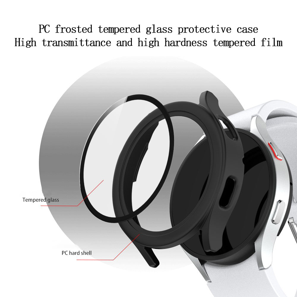 For Samsung Galaxy Watch4 44mm Anti-Scratch Matte PC Case with Tempered Glass Screen Protector Anti-Drop Smart Watch Cover